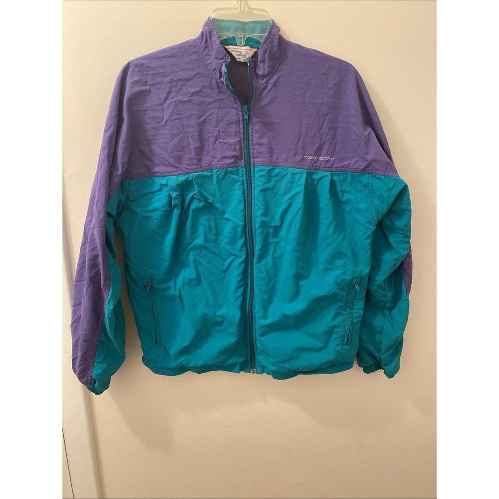 Men's Vintage 80s windbreaker ski jacket USA Made Medium Green Purple Y2K